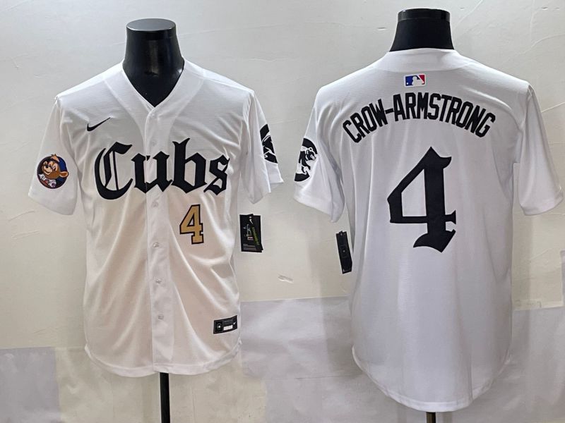 Men 2025 Chicago Cubs 4 Crow-Armstrong White Five generations Joint Name Nike MLB Jersey style 3